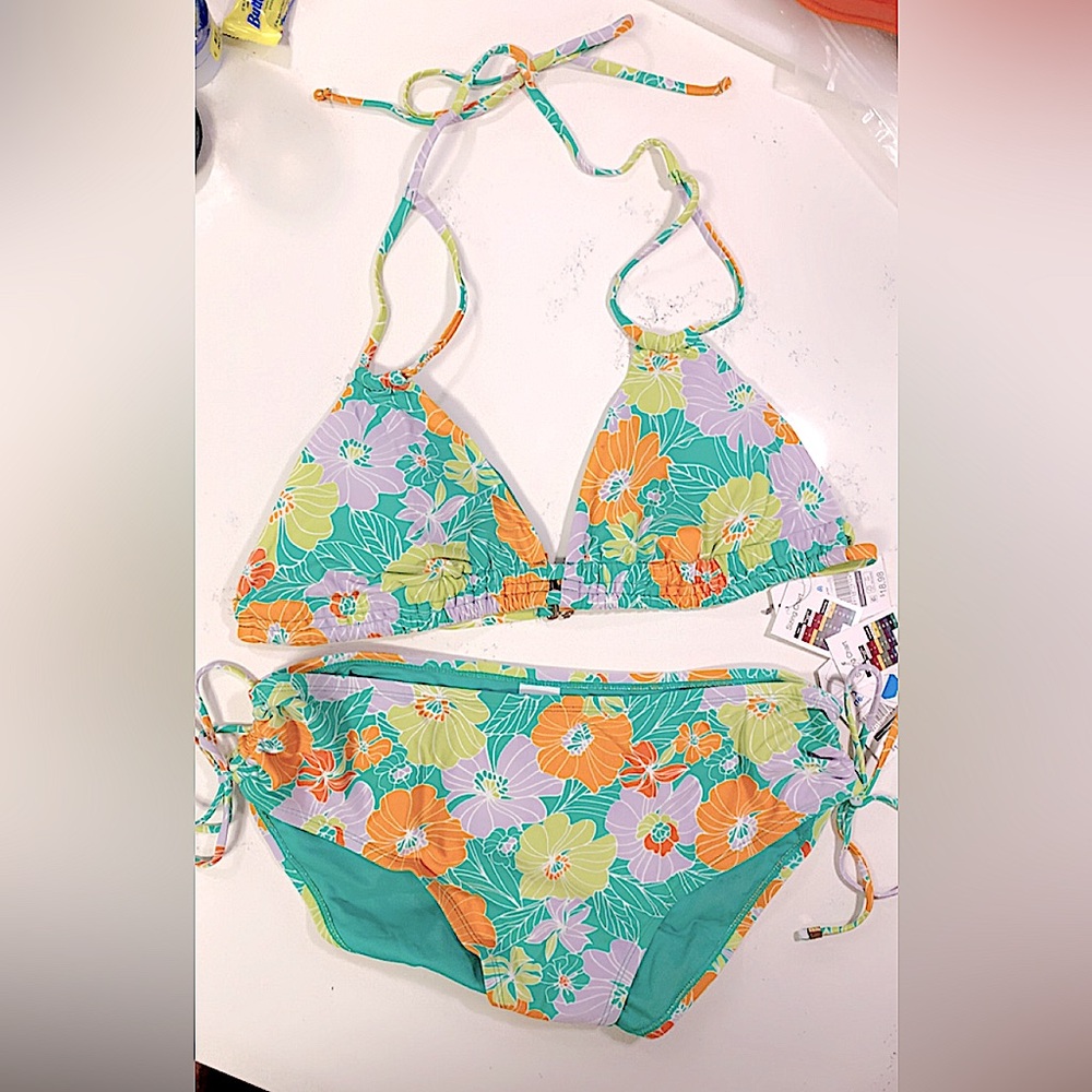 Floral Bikini Set in Green and Orange multiple plus sizes available